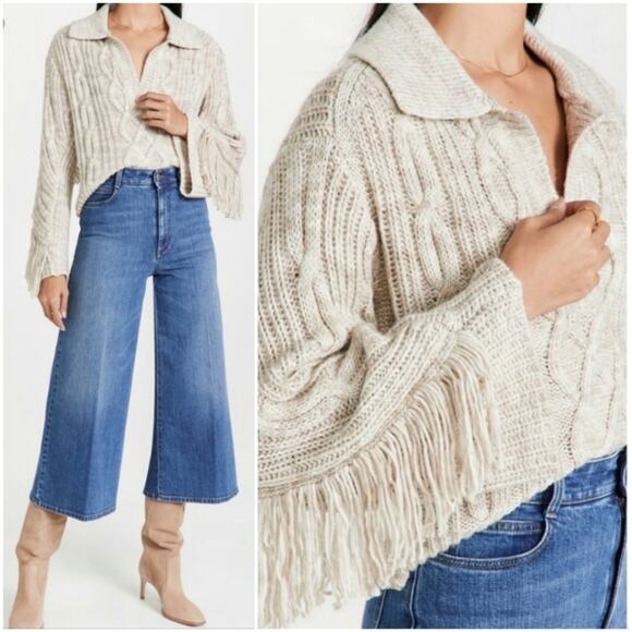 Jonathan Simkhai Kara Fringe Knit Polo in Tan Melange Size Small - Picture 1 of 11